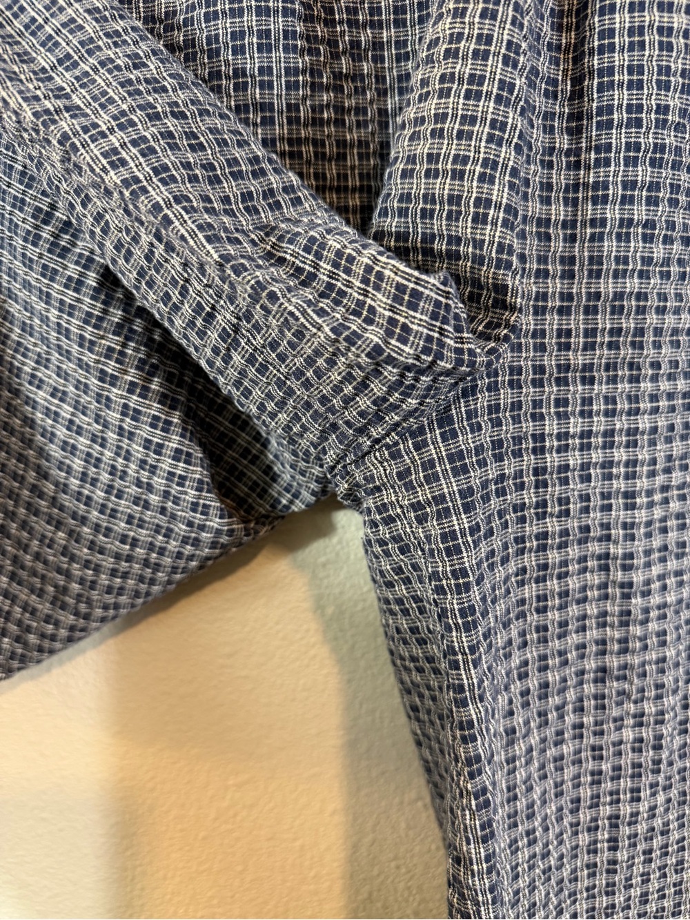 Mo:Vint Wide Leg Cropped Pants Size S Blue White Micro Gingham Pull On Waist - Picture 6 of 10